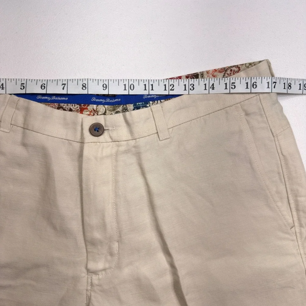 Tommy Bahama Linen Tencel Blend Flat Front Summer Resort Shorts Beige Mens 34